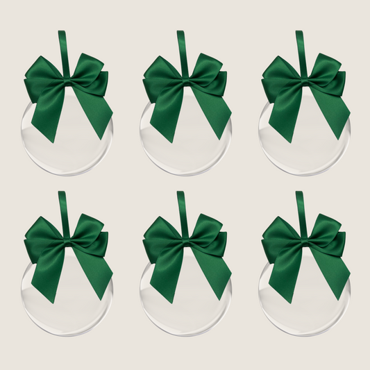 6 Green Ribbon Baubles
