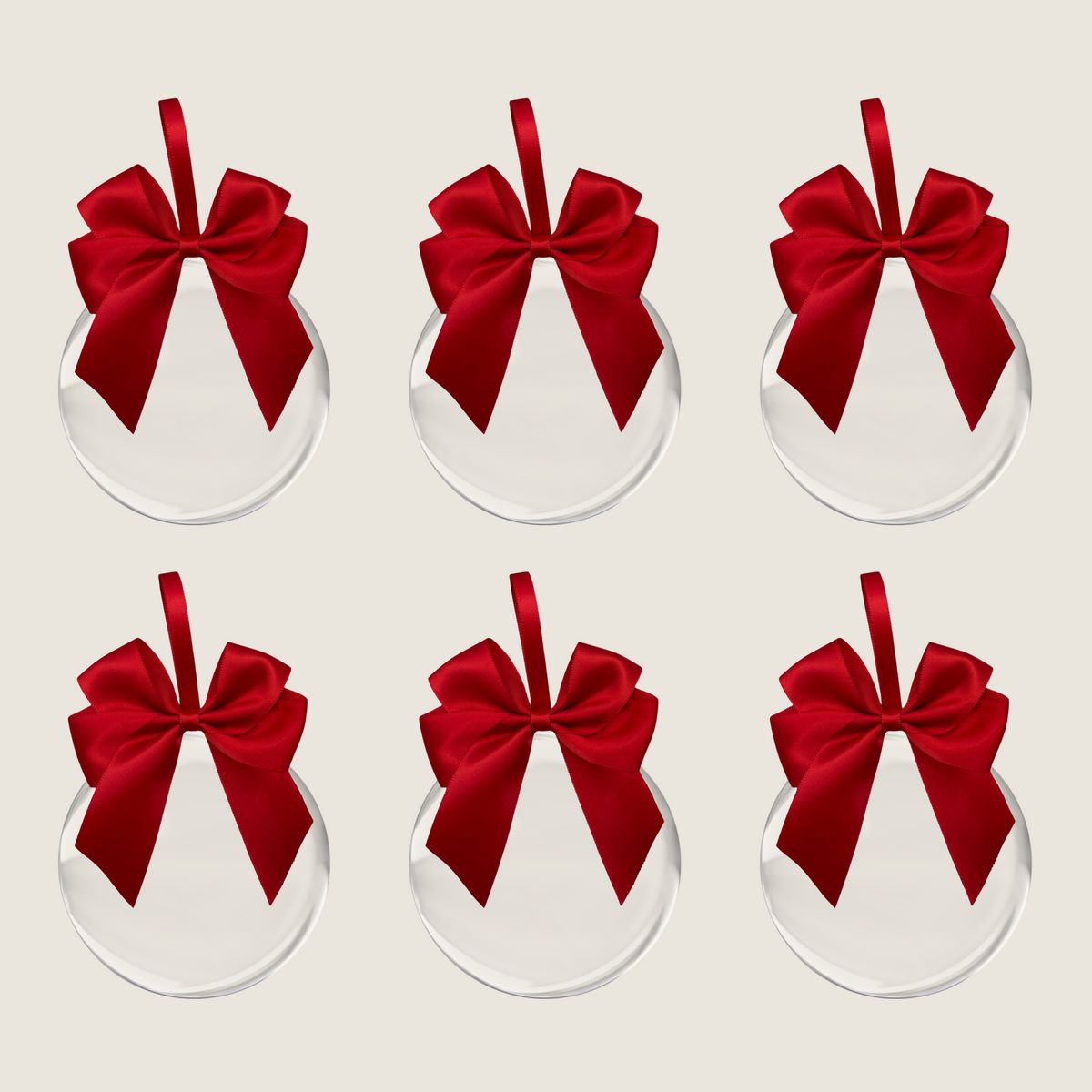 6 Red Ribbon Baubles