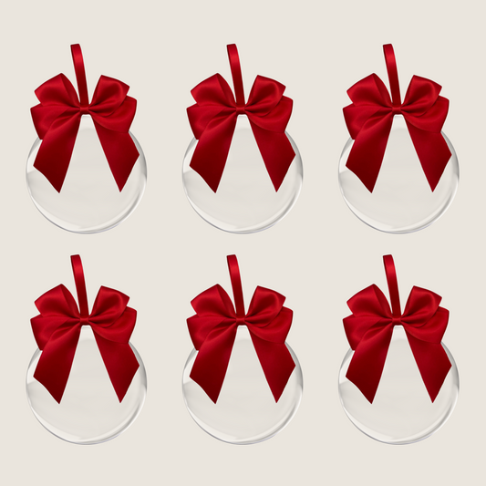 6 Red Ribbon Baubles