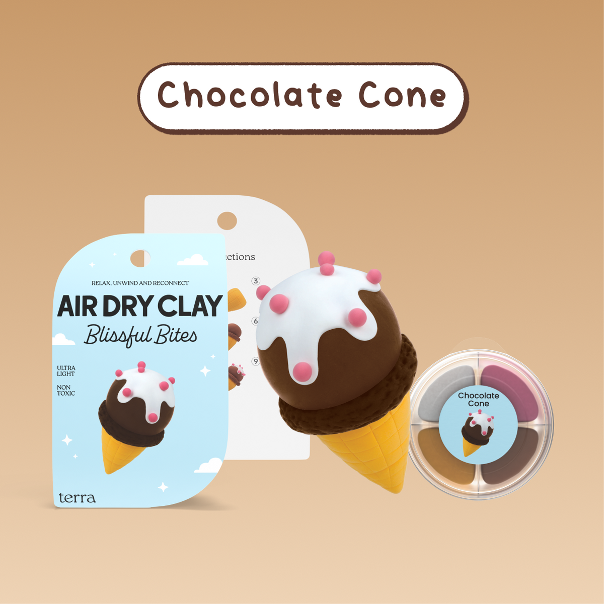Chocolate Cone Ice Cream Kawaii Clay Kit - Blissful Bites - Terra