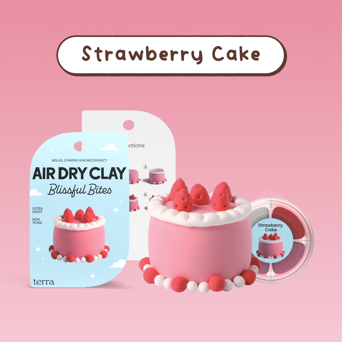 Strawberry Cake Kawaii Dessert Clay Kit - Blissful Bites - Terra