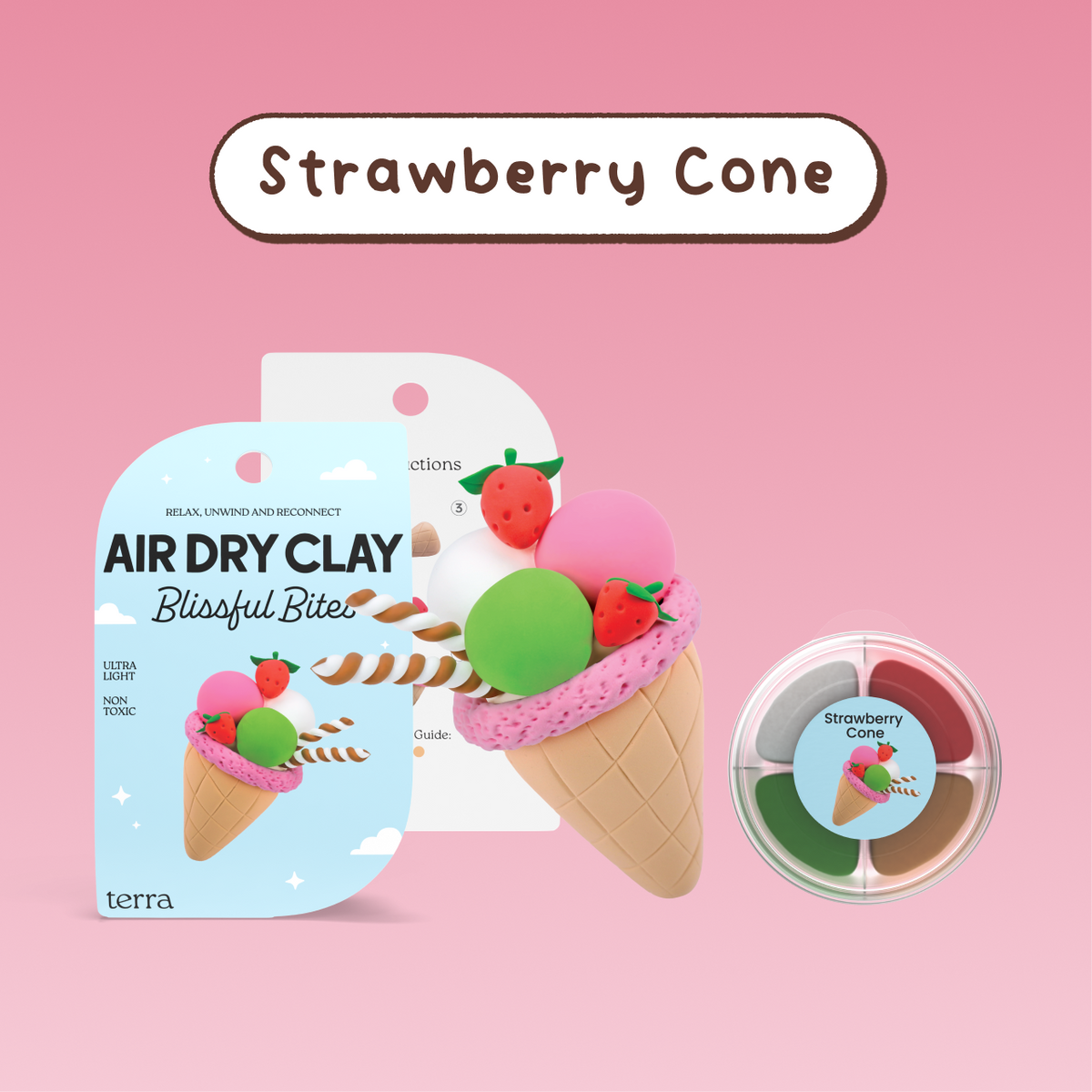 Strawberry Cone Kawaii Ice Cream Clay Kit - Blissful Bites - Terra