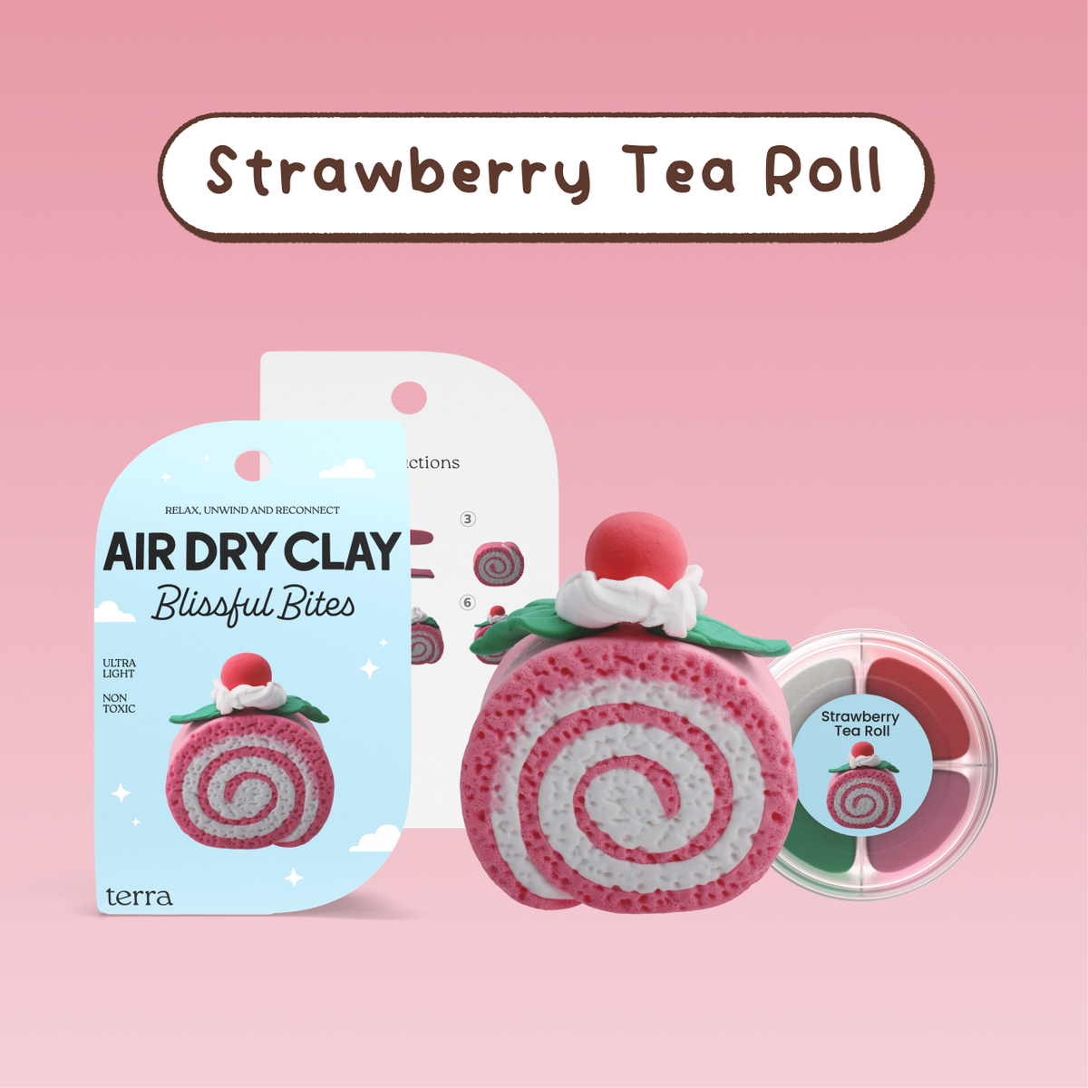 Strawberry Tea Roll Kawaii Clay Kit - Blissful Bites - Terra